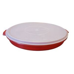 Vtg Tupperware 12" Red Lazy Susan 6 Section Divided Serve Tray 405-2 w/Lid 224-9